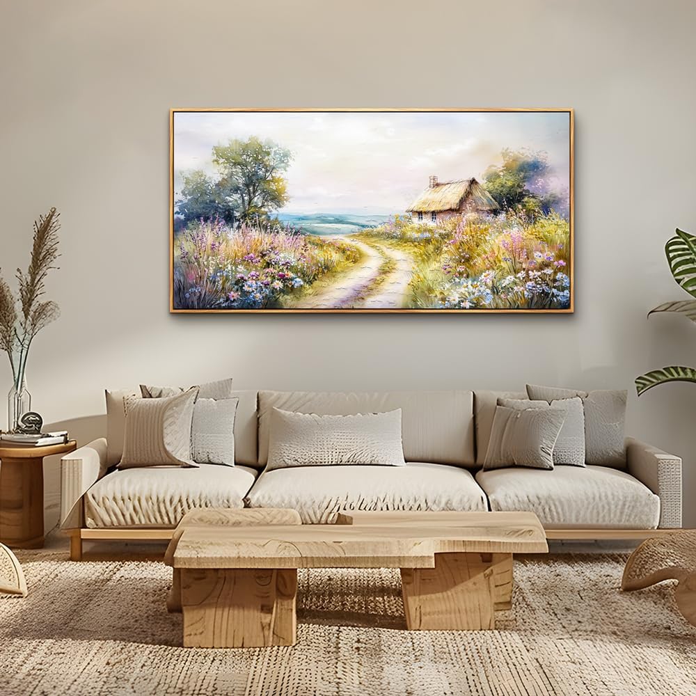 ZUITINGHUA Large Wood Framed Wall Decor For Living Room Canvas Wall Art For Office Modern Wall Decorations For Bedroom Country Road Landscape Painting Farmhouse Pictures Artwork Home Decor 24x48 In