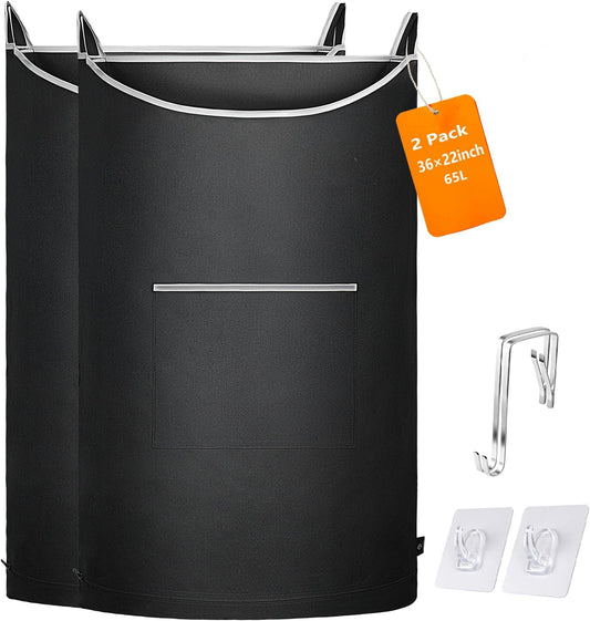 XL Hanging Laundry Hamper, 2PC-Black, Over Door/Wall Mount, Large Capacity, Modern Design, Durable, Waterproof