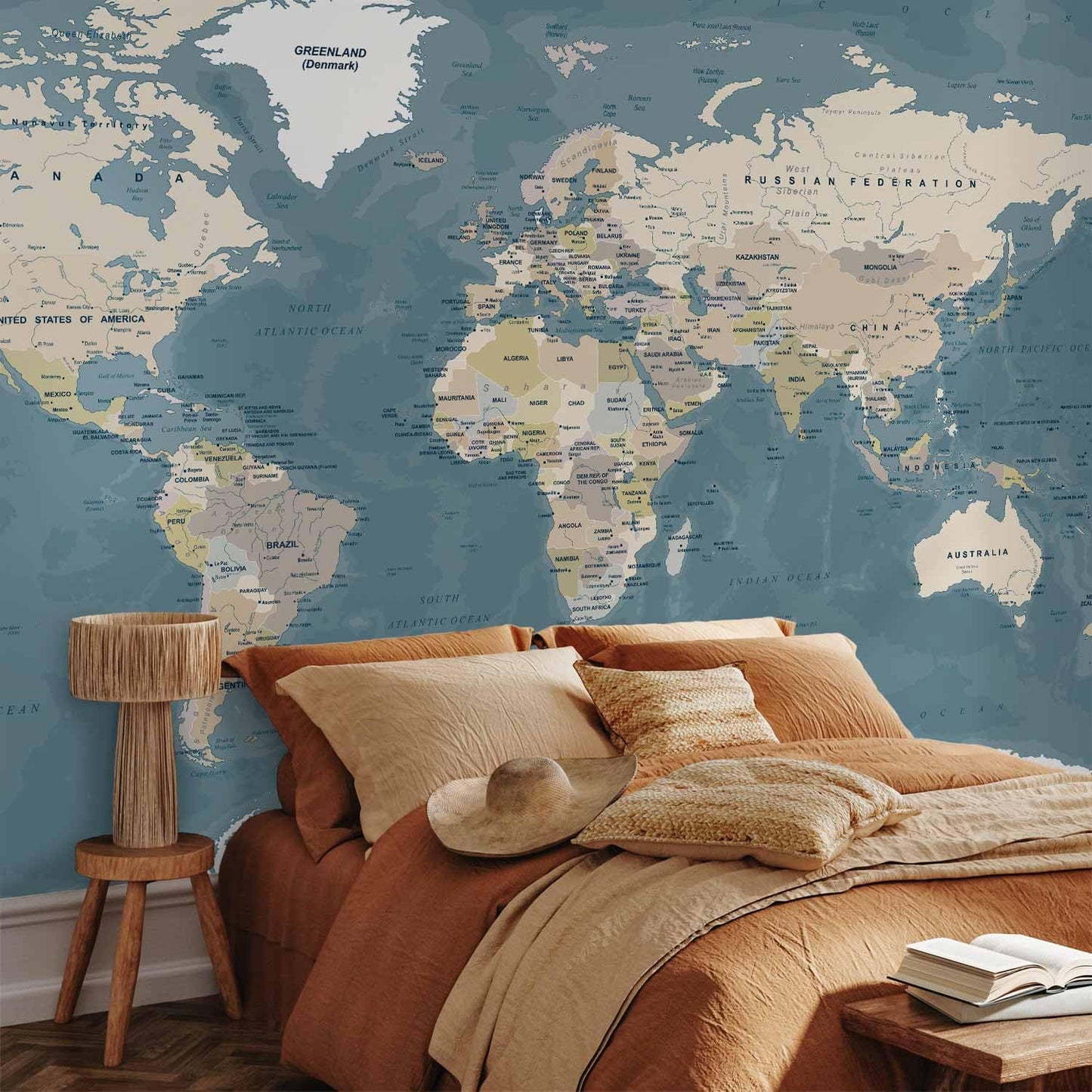 artgeist Premium Wall Mural World Map 98x69 in - XXL Non-Woven Wallpaper Fleece Wall Decor Photo Print Picture Image Design Home Map of The World k-B-0063-a-a