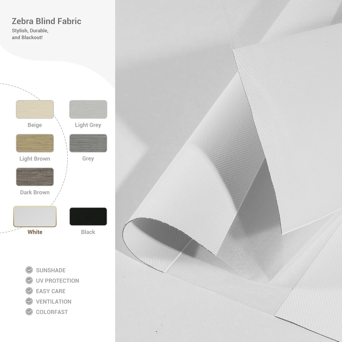 Cordless Zebra Blinds for Windows, Blackout Interior Blinds,Easy to Install,UV Protection,for Offices and Home,Custom Roller Shades, Solid White, 87" W x 48" H