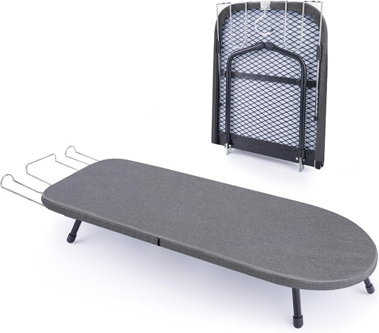 Tabletop Ironing Board with Iron Rest, Metal Mesh Panel Mini Ironing Board with Heat Resistant Cover, Portable Small Iron Board Foldable for Dorms, Apartment and Travel, 32" x12'', Black