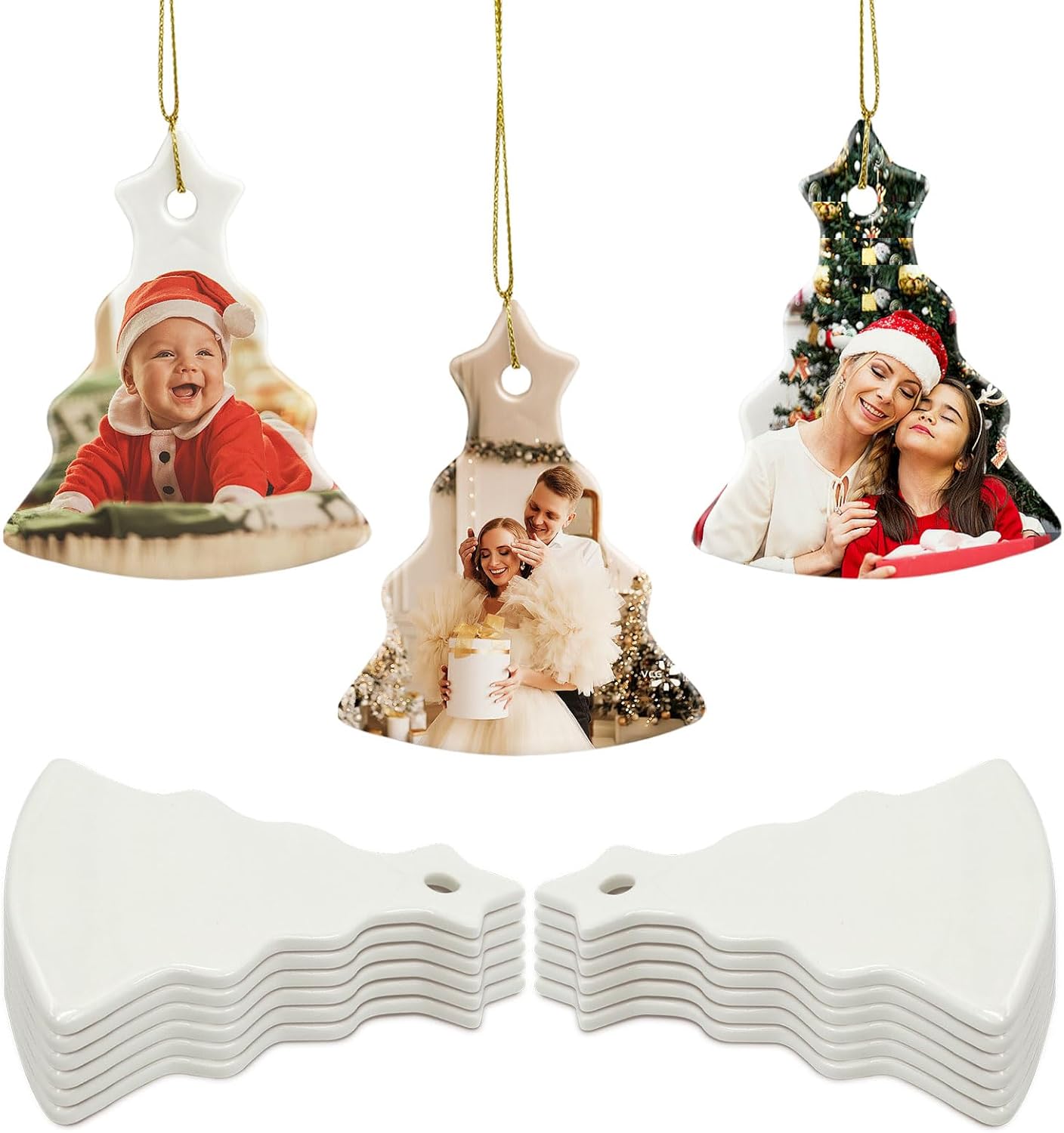 Sublimation Ceramic Ornaments Sublimation Ornament Blanks Bulk Ceramic Discs Ornaments Tree Shape Porcelain Ornament for Xmas Tree Decor Personalized Christmas Sublimation Blanks Products