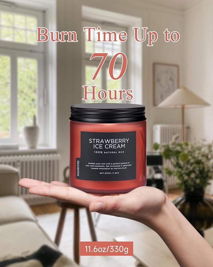 M&SENSE Natural Soy Candles for Home Strawberry Ice Cream Scented, 11.6oz 70 Hours Long Burning Hand Poured Candles Home Decor Housewarming Gift for Women and Men
