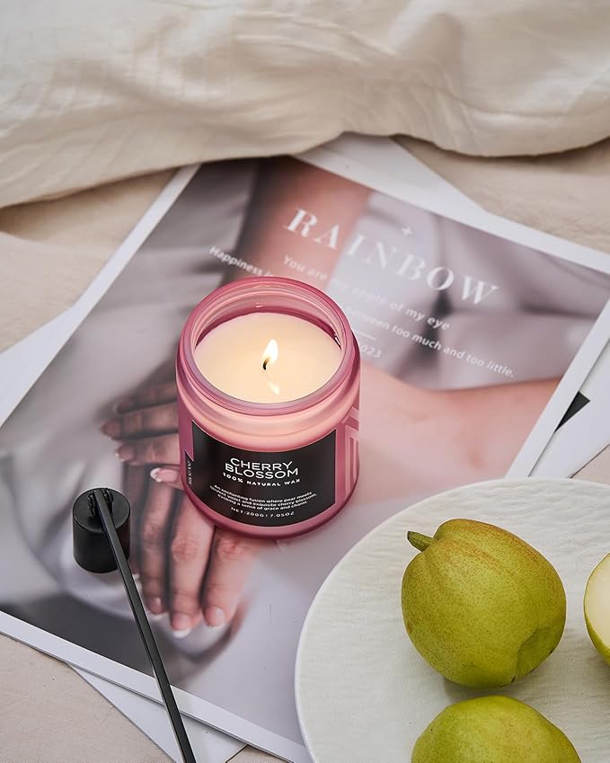 M&SENSE Cherry Blossom Scented Spring Candle, Best Smelling Stress Relief Aromatherapy Candle, 50 Hours 7.05oz Natural Soy Wax Romantic Candle Gifts for Women & Home Decor