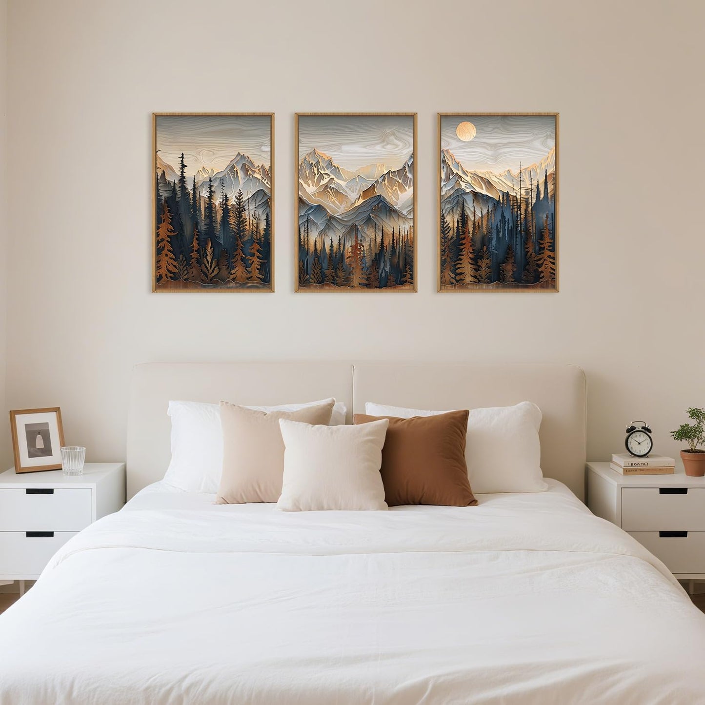 Wood Mountain Framed Canvas Wall Art Set, Pine Trees Wall Painting, Ridge Scenery Wall Decor, Natural Sun Landscape Art Print for Living Room, Bedroom, Dining Room, Office - 16"x24"x3