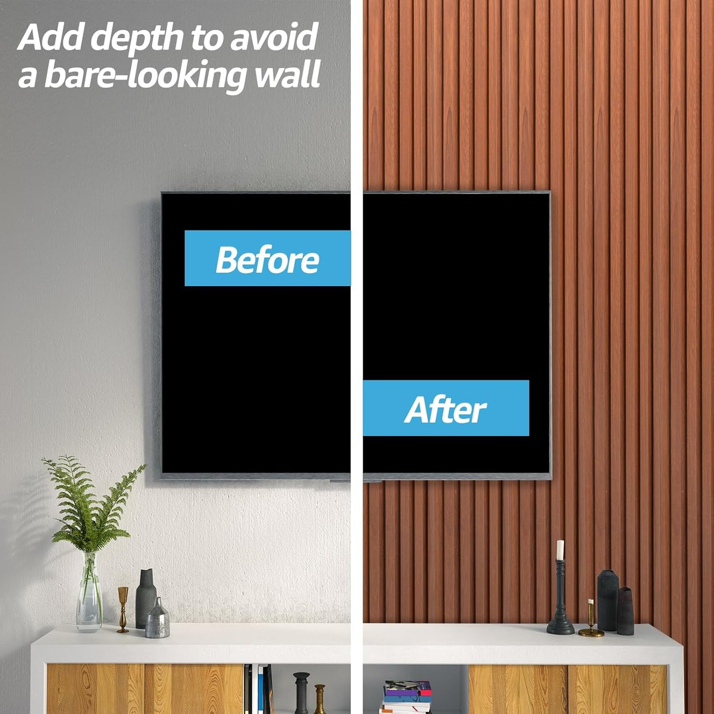 Art3d WPC Slat Wall Panels, 8-Pack 108 x 6 Inch 3D Wall Accents for Interior Wall Decor, Living Room, Bedroom, Teak