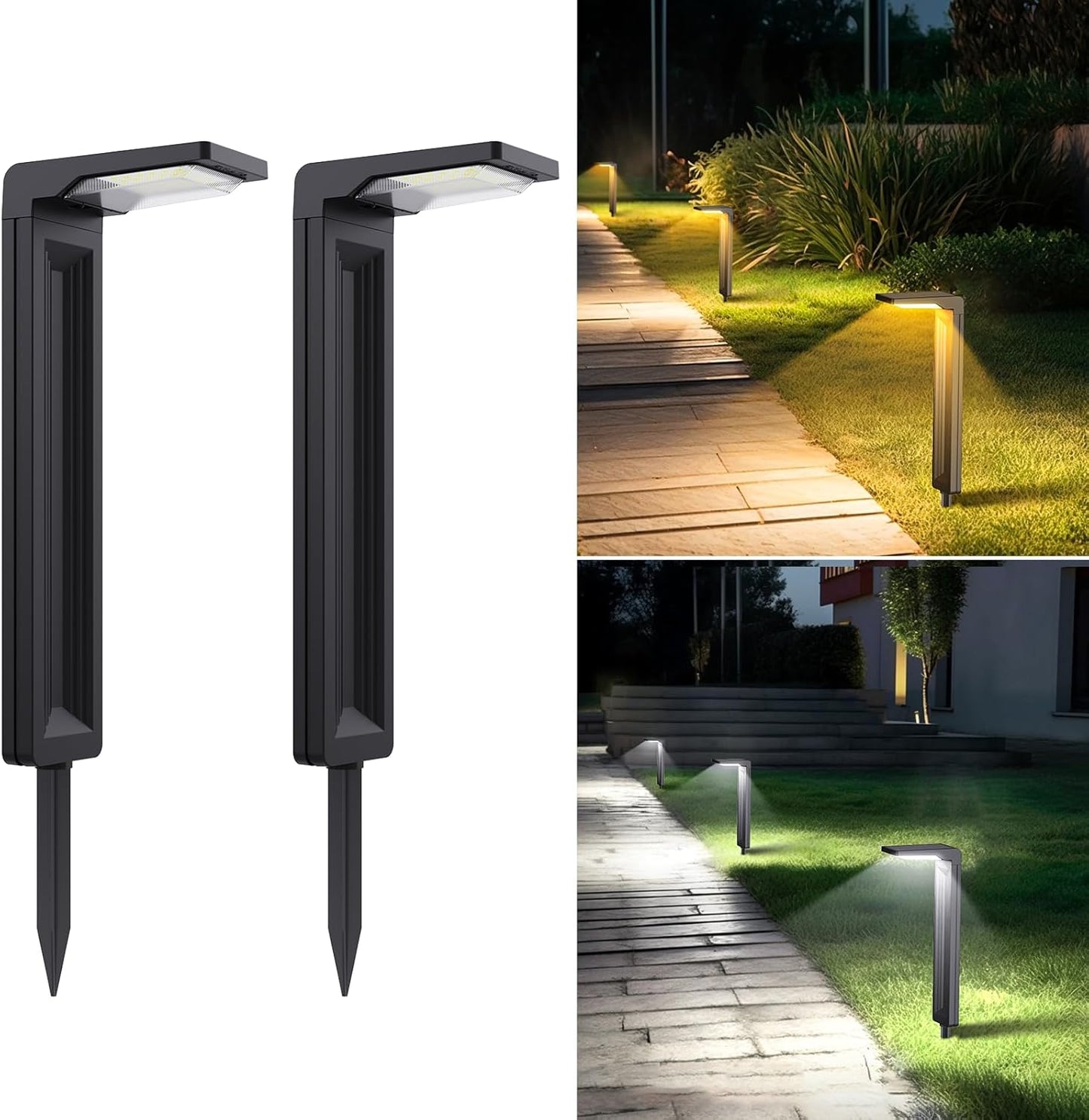 Sunvivo Solar Pathway Lights,2 Modes(Cool White or Warm White),Bright Solar Path Lights Outdoor Waterproof,Perfect Elegant Guide Light or Deco for Yard,Garden,Lawn,Sideway,Driveway,Walkway (2Pack)