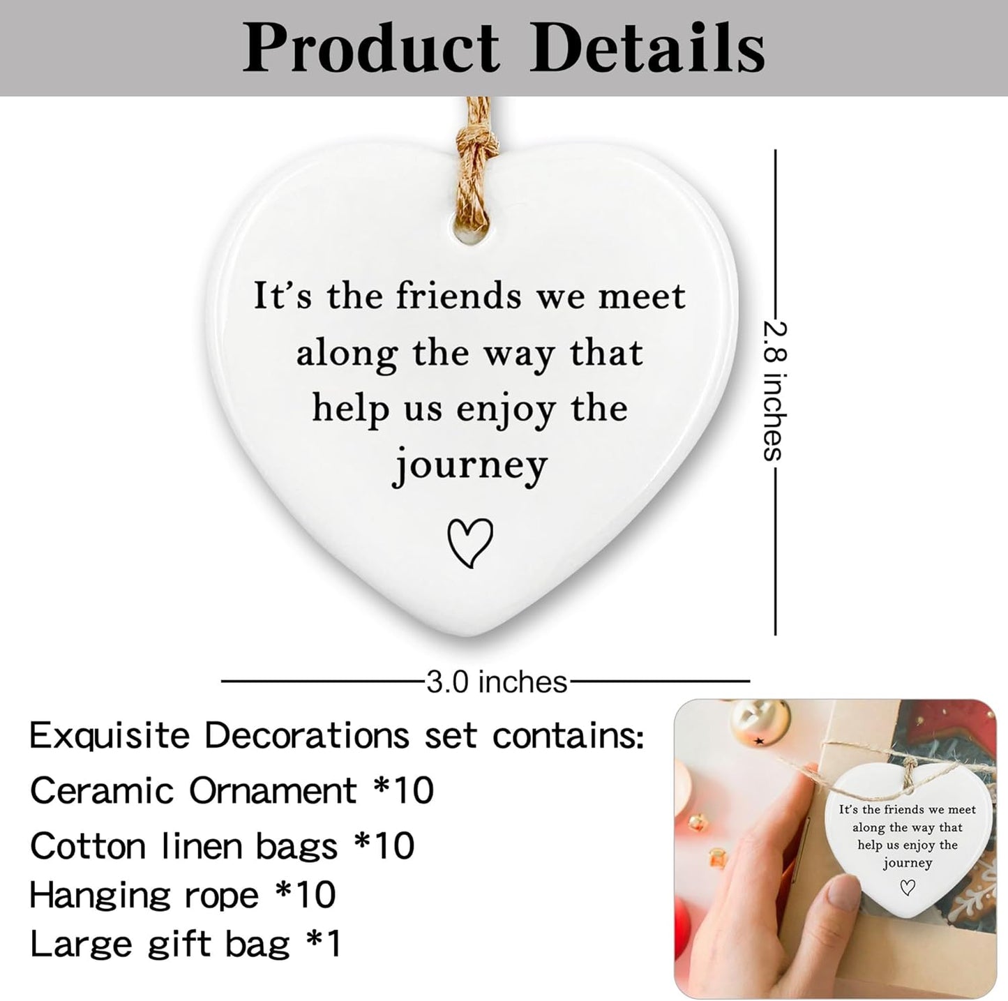 Friendship Gifts for Women Men - 10 Pcs for Women Men Keepsake, Birthday Gifts for Friends Female Male Ceramic Ornament Set