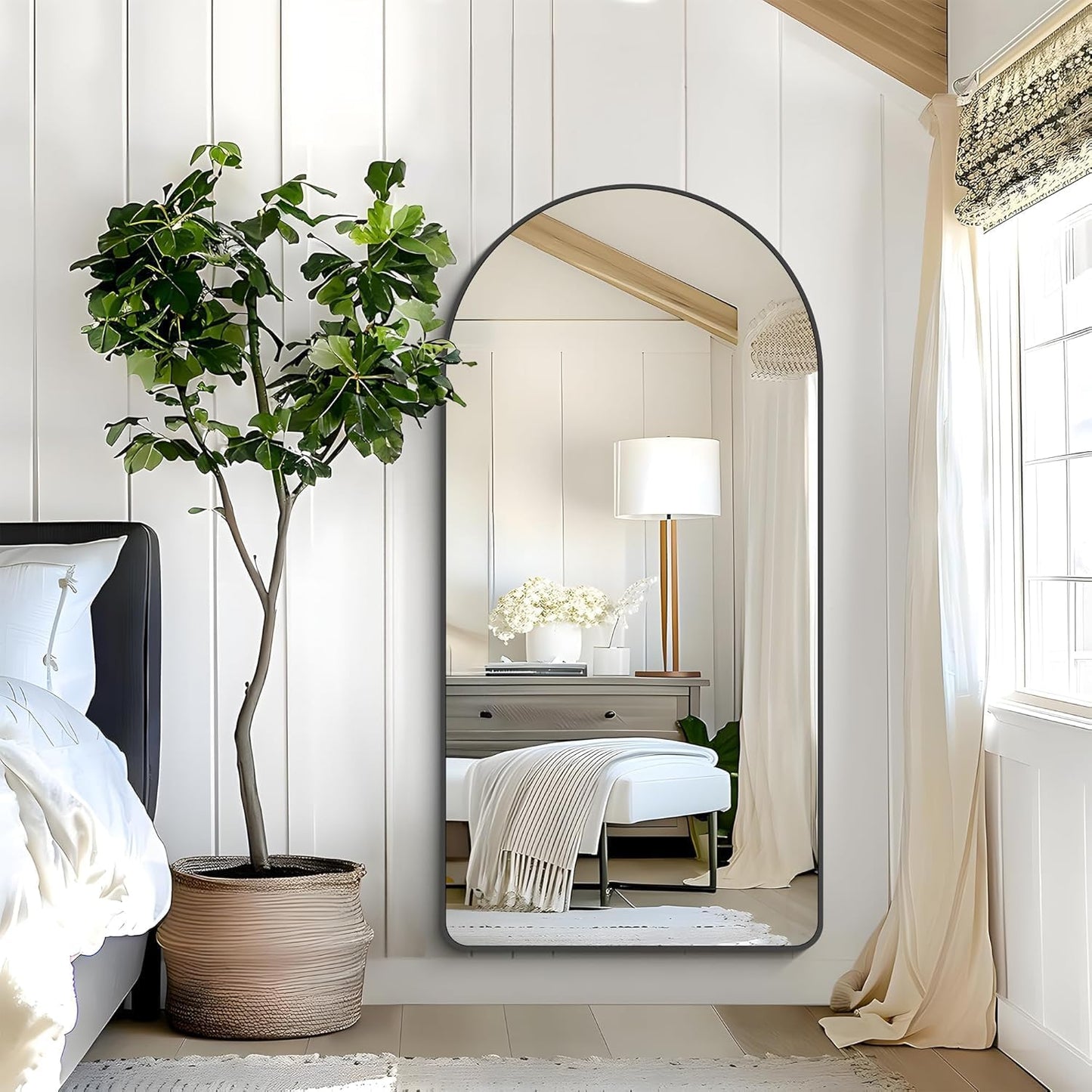 Arched Bathroom Mirror, 55"x30" Black Arched Mirror for Bathroom, Wall Mounted Mirror, Black Vanity Wall Mirror Metal Frame for Bedroom, Entryway, Living Room, Vertically Hanging