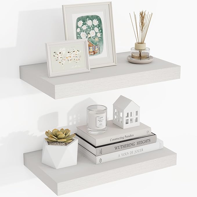 16 Inch Floating Shelves, 16"x9.25"x1.5" Inch Deep Floating Shelves for Wall, Wooden Shelves for Bathroom, Bedroom, Living Room, Cream White Oak