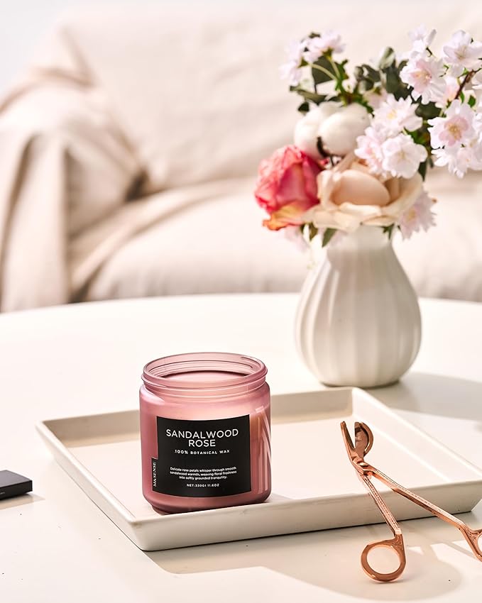 M&SENSE Sandalwood Rose Scented Candle - 11.6oz Natural Soy Wax Non Toxic 70-Hour Burn Long Lasting Candle, 2-Wick Strong Scent for Home - Slow-Burning Housewarming Gift for Men & Women
