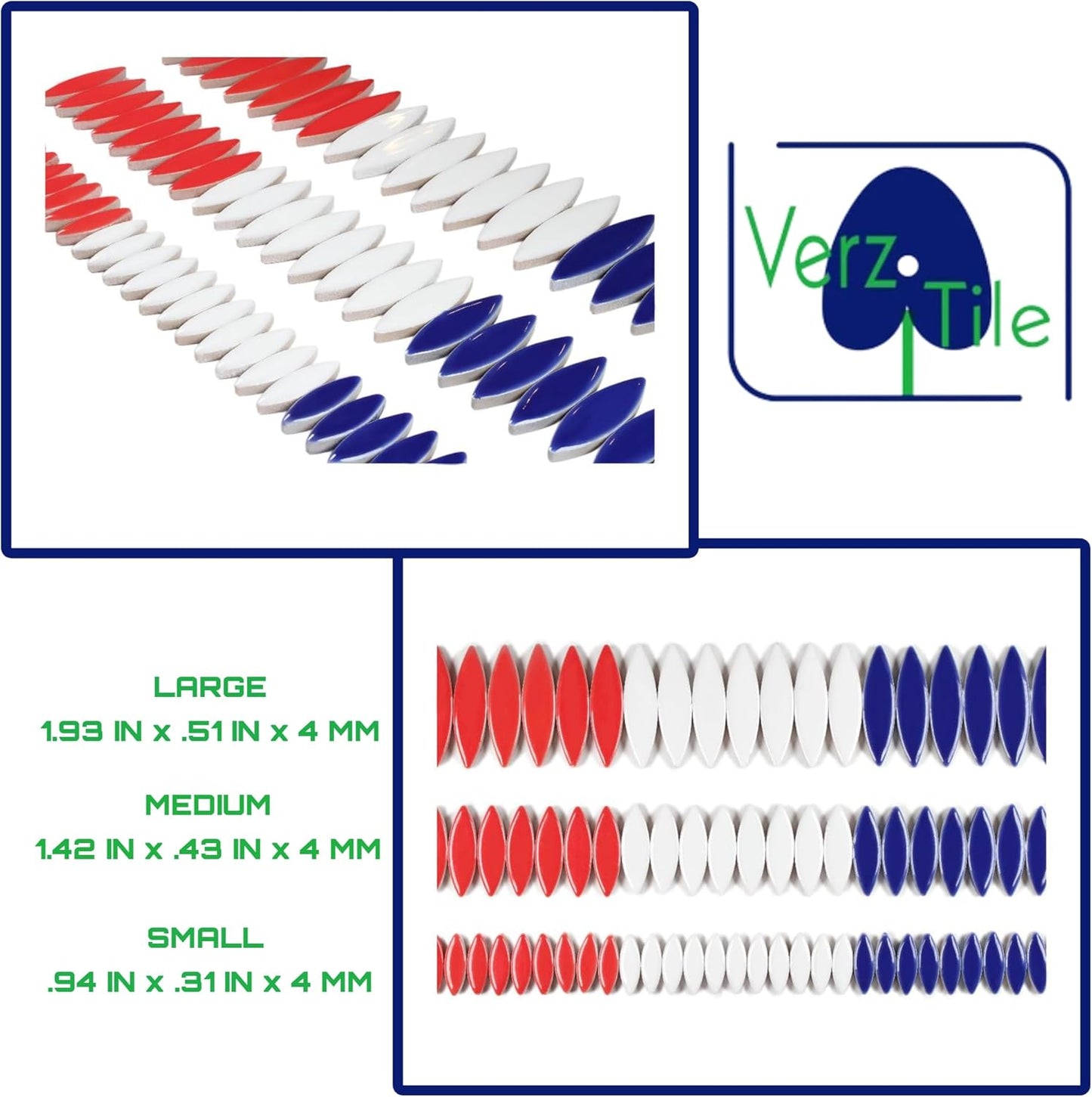 VerzTile Mosaic Tiles for Crafts - Petal Shaped Ceramic Tile Craft Hobbies & Art Projects 39 Color Options Endless Creativity DIY Design (Red White & Blue USA)