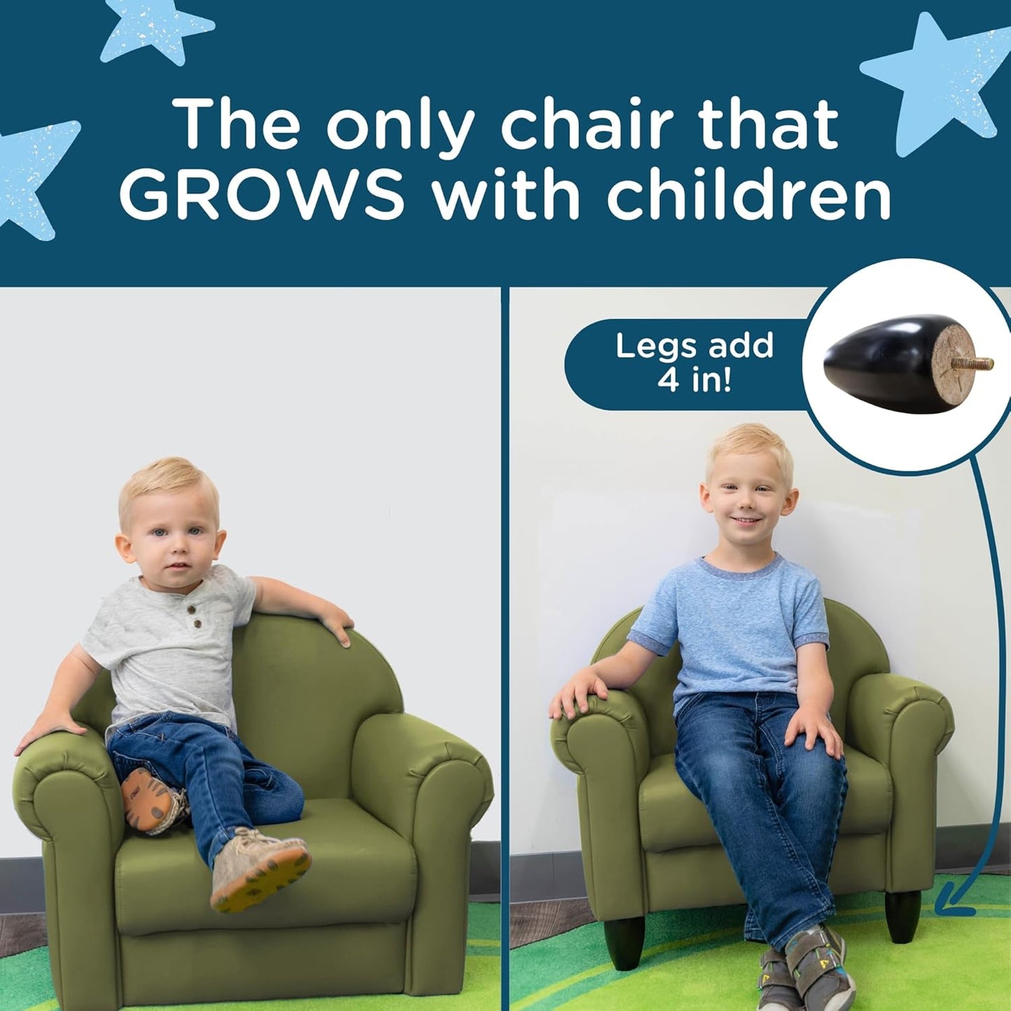 Children's Factory As We Grow Toddler Chair, Flexible Seating for Daycare or Preschool, Kids Reading Couch, Playroom Furniture, Sage