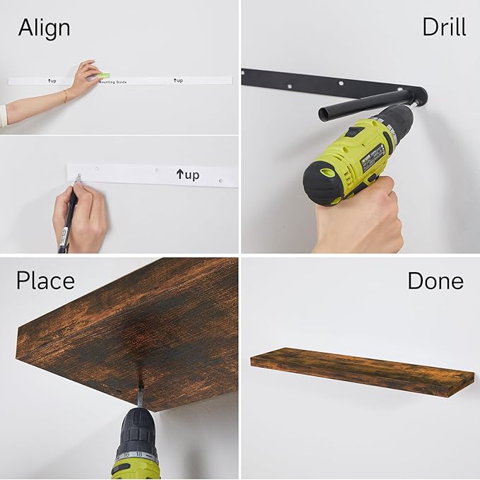 BAYKA Floating Shelves, 36" Wall Mounted Rustic Wood Shelves for Bathroom, Bedroom, Living Room, Kitchen, Office, Hanging Shelf for Books/Storage/Decor(Rustic Brown,Set of 2)