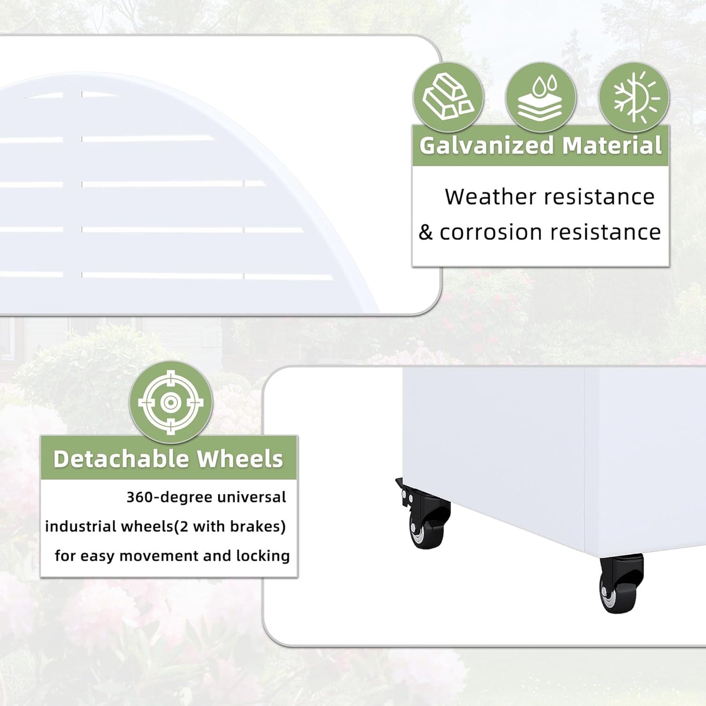 Casaphoria Metal Raised Garden Bed with Trellis and Wheels, 72"x47"x16" Arched Planter Box for Climbing Plants, Vegetables & Vines, Features Drainage Holes and Privacy Screen (White-Louvered)