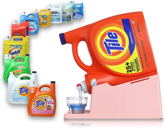 TidyFriend Liquid Laundry Detergent Holder Stand with Drip Tray & Rubber-Grip Feet, Stand for Laundry Room Organization and Storage, Fabric Softener Dispenser with Cup Holder for Easy Pouring (Rose)