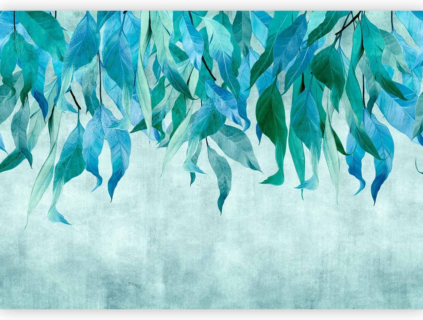 artgeist Wall Mural Hanging Leaves 98x69 in - Non-Woven Wallpaper Fleece Wall Decor Photo Print Picture Image Design Nature Botanical Concrete Green Blue b-C-10146-a-b