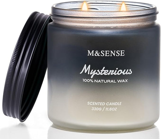 M&SENSE Pepper Lavender Scented Candles for Men, 2 Wick 11.6oz 70 Hours Slow Burning Natural Soy Candle for Christmas, Organic Black Masculine Candles Home Fragrance Holiday Candle for Him