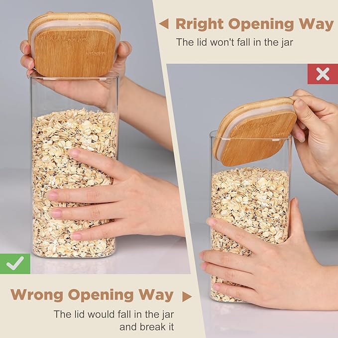 Glass Food Storage Jars Square 61oz, 3 Pack Glass Jars With Bamboo Lids, Kitchen Storage Containers For Spice, Candy, Cookie, Storage For Pantry Organizers