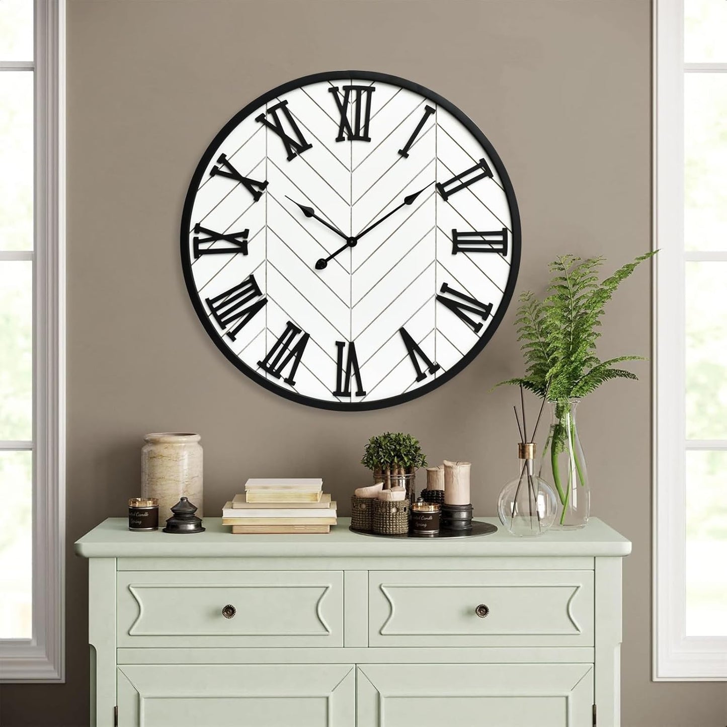 30 Inch Large Wall Clock Farmhouse Style - White Silent Non-Ticking Rustic Decor for Living Room, Kitchen, Bedroom