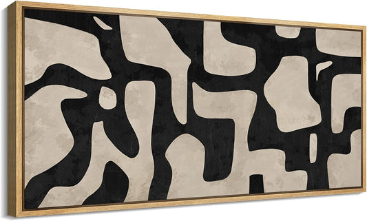 MUDECOR Extra Large Framed Canvas Print Wall Art Abstract Contours Black and White Illustrations Antique Retro Fine Art Illustrations Decorative Colorful for Bedroom - 60"x30"