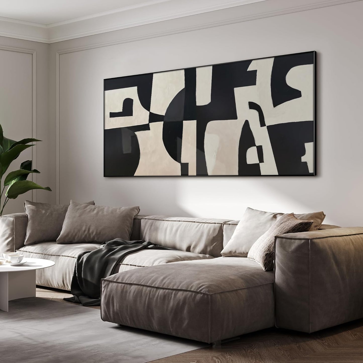 SIGNWIN 24"x46" Extra Large Framed Wall Art Black and White Abstract Geometric Design, Minimalist Modern Print for Home Living Room Bedroom Decor (Frame Assembly Required)