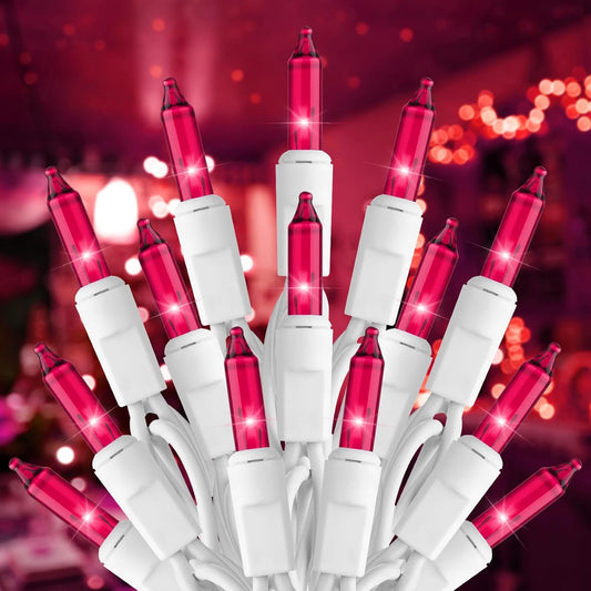 Brightown Pink Mini String Lights, 100-Count 26.5ft Incandescent Bulb Valentine's Day Fairy Lights for Indoor Holiday Decoration, Christmas Tree Garland Wedding Party Multi-Use Decor, White Wire