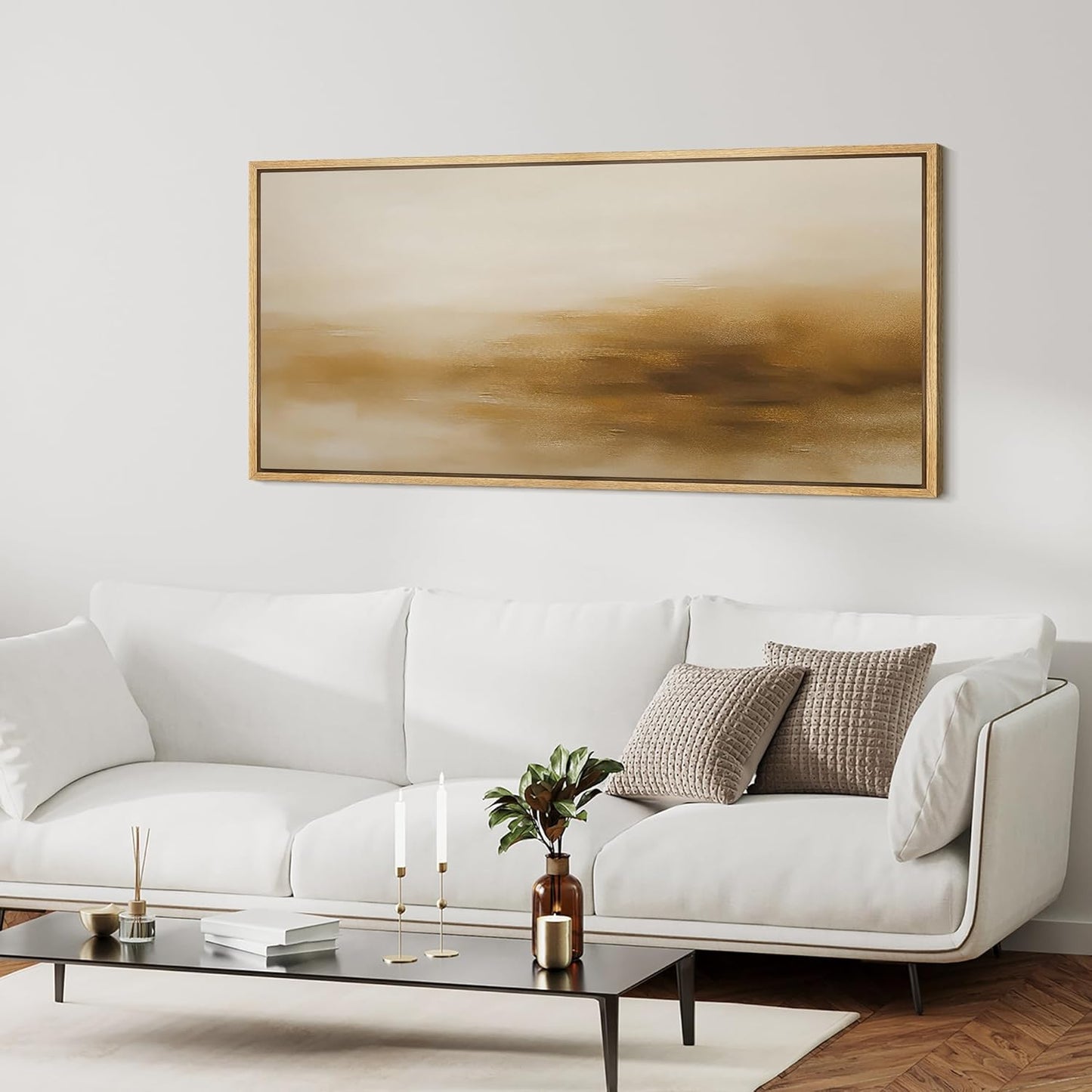 MUDECOR Extra Larg Framed Canvas Print Wall Art Minimalist Golden Brown Abstract Modern Neutral Illustrations Decorative Colorful for Bedroom - 60"x30"