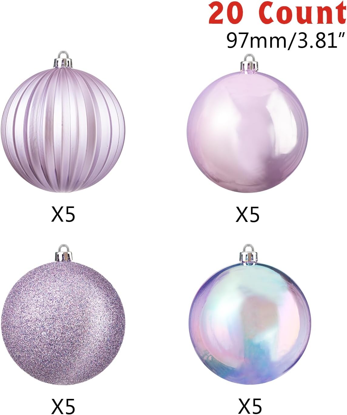 Every Day is Christmas 20ct Christmas Ornaments, Shatterproof Christmas Tree Ornaments Set, 92cm/3.6" Christmas Balls Decoration