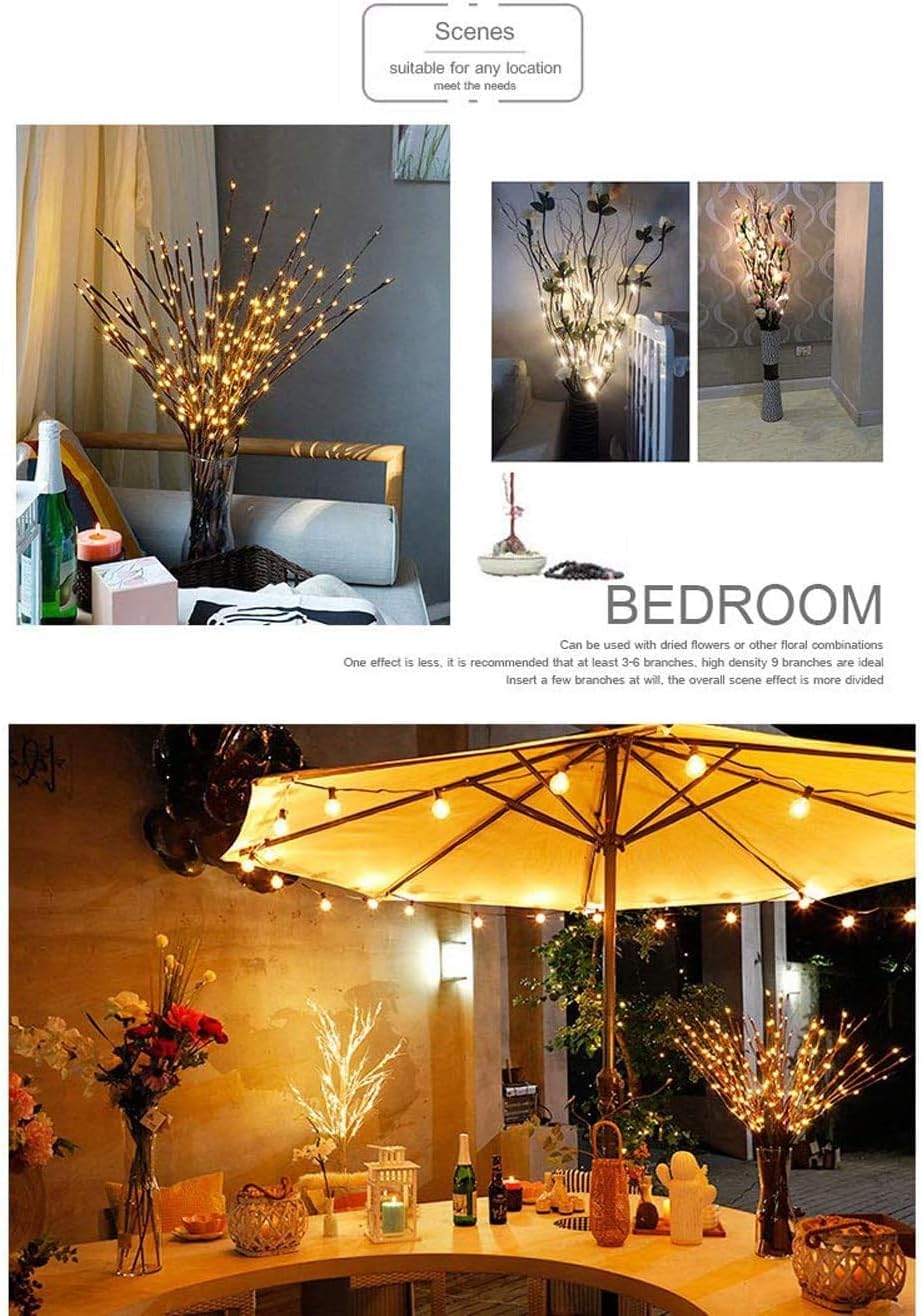 DK177 2 Pack Led Branch Light Battery Operated Lighted Branch Vase Filler Willow Tree Artificial Little Twig Power Brown 30 Inch 20 LED for Indoor Romantic, Multicolor Light