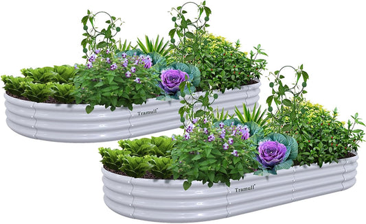 2 Pack 8x4x1FT Galvanized Raised Garden Bed Kit Oval Metal Ground Planter Box Outdoor Bottomless Planter Raised Beds for Vegetables Flowers Herbs Fruits, Gray