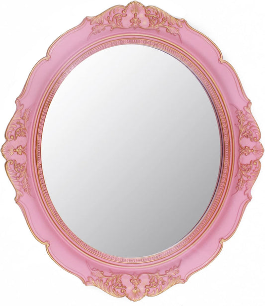 Vintage Decorative Wall Mirror 14.8 x 13.1 Inch Oval Mirror（Pink）