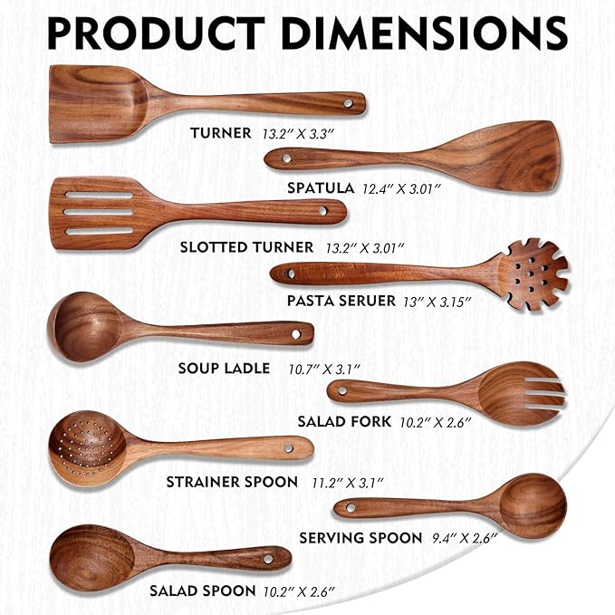 Wooden Spoons for Cooking 9 Pieces Set, Teak Wooden Kitchen Utensil Set, Wooden Cooking Utensils Spoons, Spatulas, Heat-Resistant, Lightweight & Durable, Perfect for Non-Stick Cookware