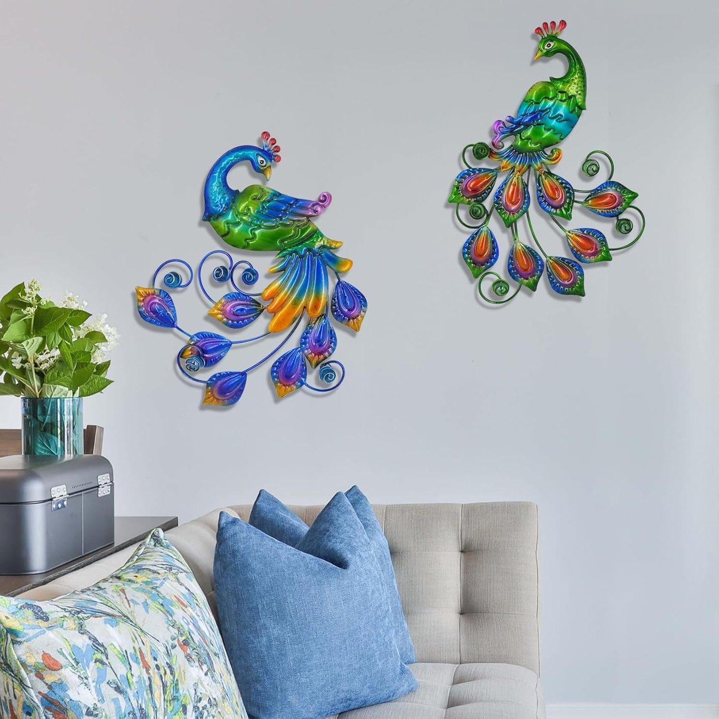 Yonivexis Metal Peacock Wall Art Decor Outdoor Hanging Decor Outdoor Sculpture 3D Metal Handmade Bird Wall Art Living Room Patio Garden Balcony Fence Decorations, Style2