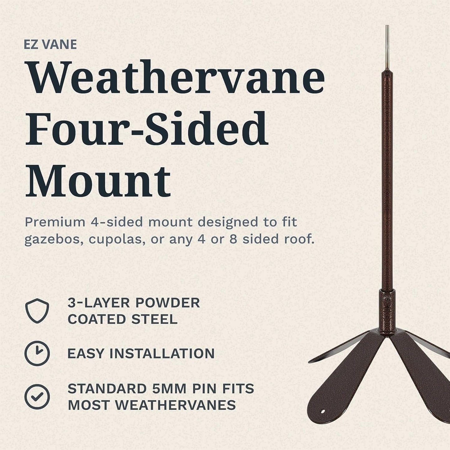 EZ Vane Birdhouse Weathervane — 4-Sided Mount, Wind Cups, Antique Copper Finish, Steel with Durable Triple Powder Coating, Handcrafted in USA