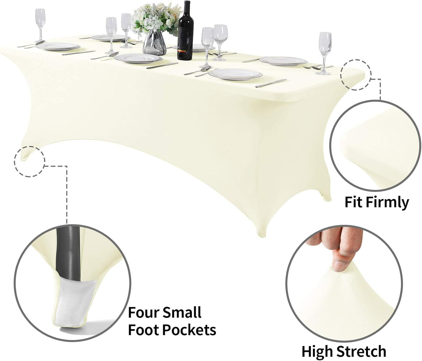 2Pack Spandex Table Cover for 8FT or 4ft or 6ft Table Universal Fitted Stretch Tablecloth for Party, Banquet, Wedding and Events-Ivory