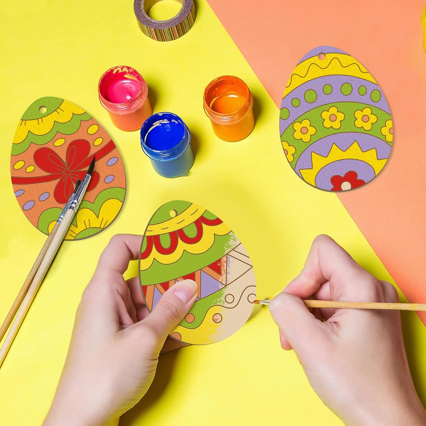 80PCS Wooden Easter Ornaments to Paint, 10 Styles DIY Blank Unfinished Wood Cutouts Ornament for Crafts Hanging Decorations, Egg Rabbit Bunny Butterfly Flower Happy Easter