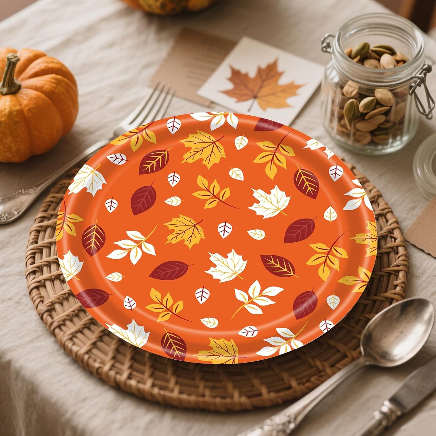 48 PCS Fall Paper Plates 7 inch, Leaves Pumpkin Thanksgiving Party Plates Disposable Cake Dessert Plate for Autumn Theme Party Decorations (Fall)