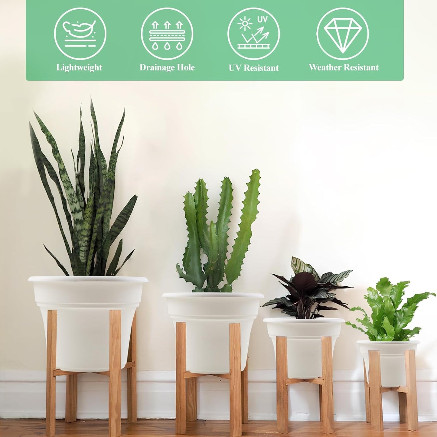 8 Inch Plastic-Flower Pot-for-Indoor Plants, 4 Pack Large Outdoor Planter Pot with Drainage Holes & Saucers, Resin Decorative Garden Pots Planters