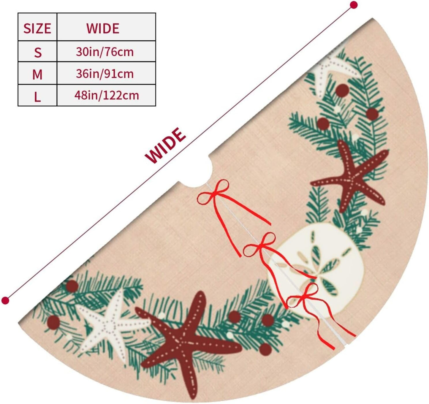 48" Large Christmas Tree Skirt, Coastal Rustic Beach Christmas Holiday Starfish Pattern Tree Mat Base Cover for Xmas Festive Holiday Party Decoration Ornaments