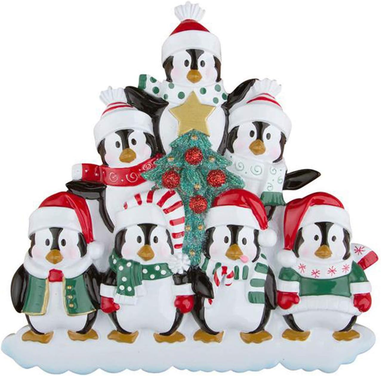 3D Penguin Family of 7 Ornament 2025 Personalized Family Christmas Ornaments 2025 | Snowy Tree Holiday Penguins Personalized Tree Ornaments for Grandchildren Siblings & Grandkids of Seven Ornament