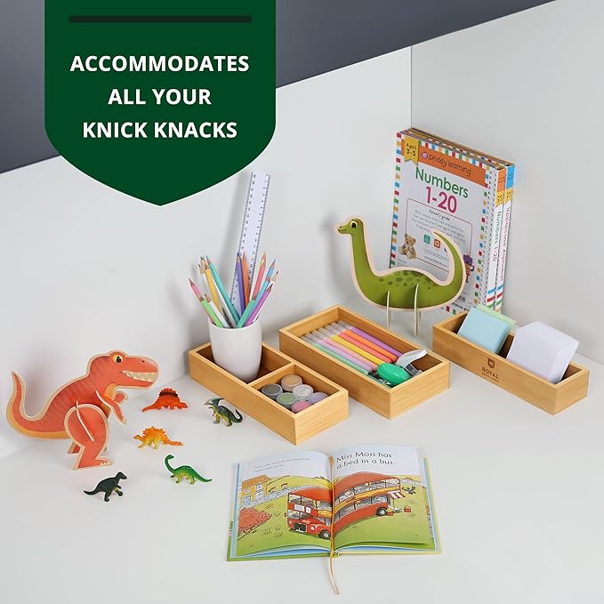 ROYAL CRAFT WOOD Luxury Bamboo Drawer Organizer Storage Box, Bin Set - Multi-Use Drawer Organizer for Kitchen, Bathroom, Office Desk, Makeup, Jewelry (3 Boxes)