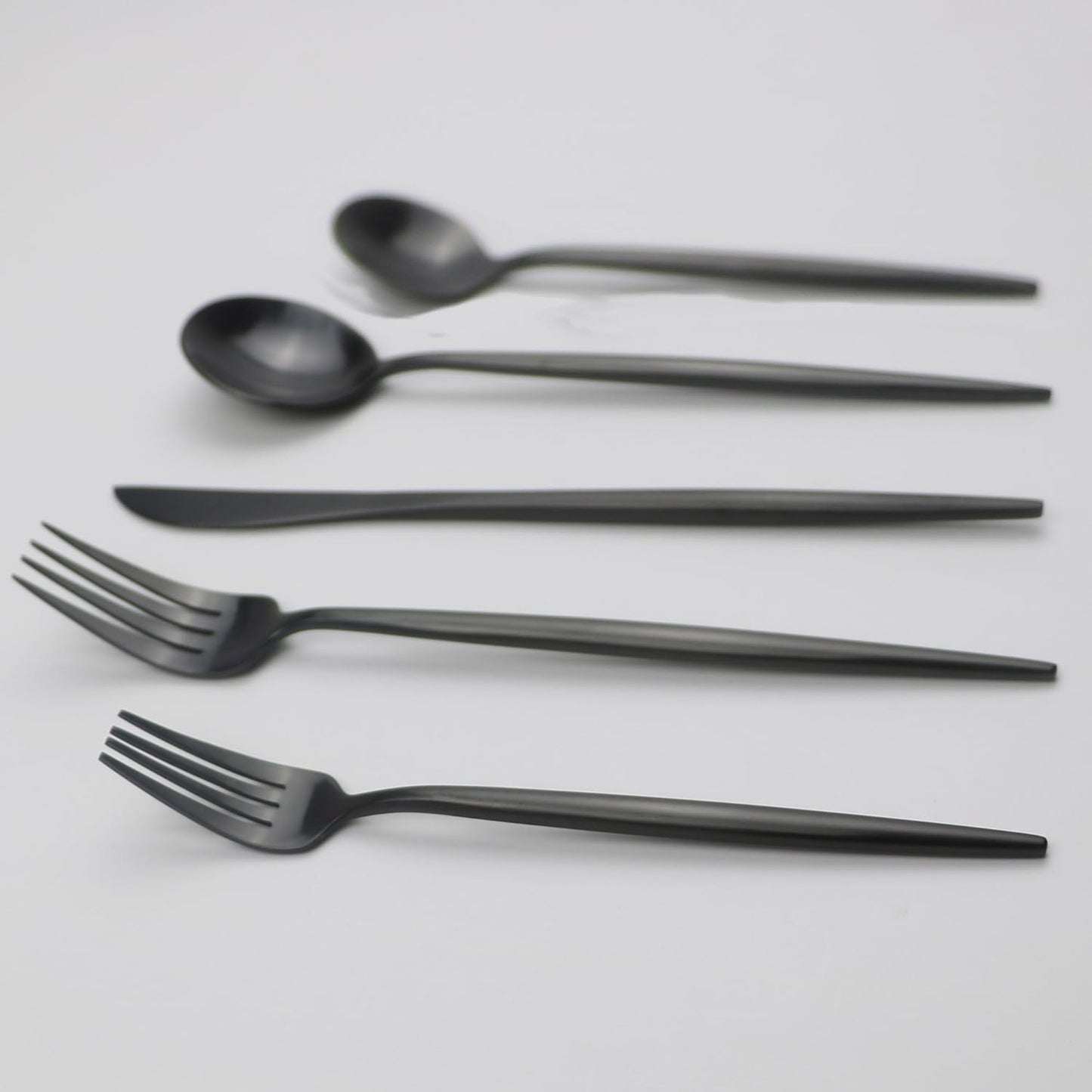 5-Pieces Luxury Black 18/10 Stainless Steel Flatware Set, Matte Finish, Service for 1