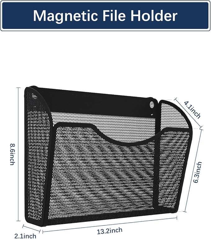 1-Tier Magnetic File Holder - No Drilling Installation File Organizer, Large Capacity Magnetic File Holder for Refrigerator, File Cabinets, Whiteboard, Office, Kitchen