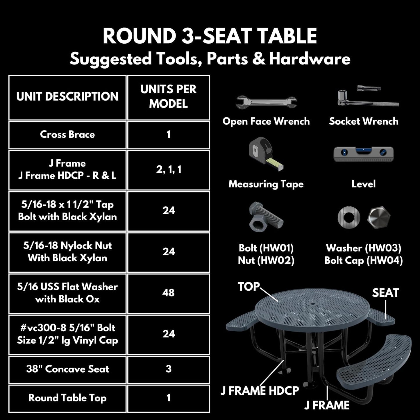 Heavy-Duty Portable ADA-Compliant Outdoor Picnic Table with Umbrella Hole, Punched Steel Patio Dining Furniture Made in America (46" Round Top, Textured Orange)