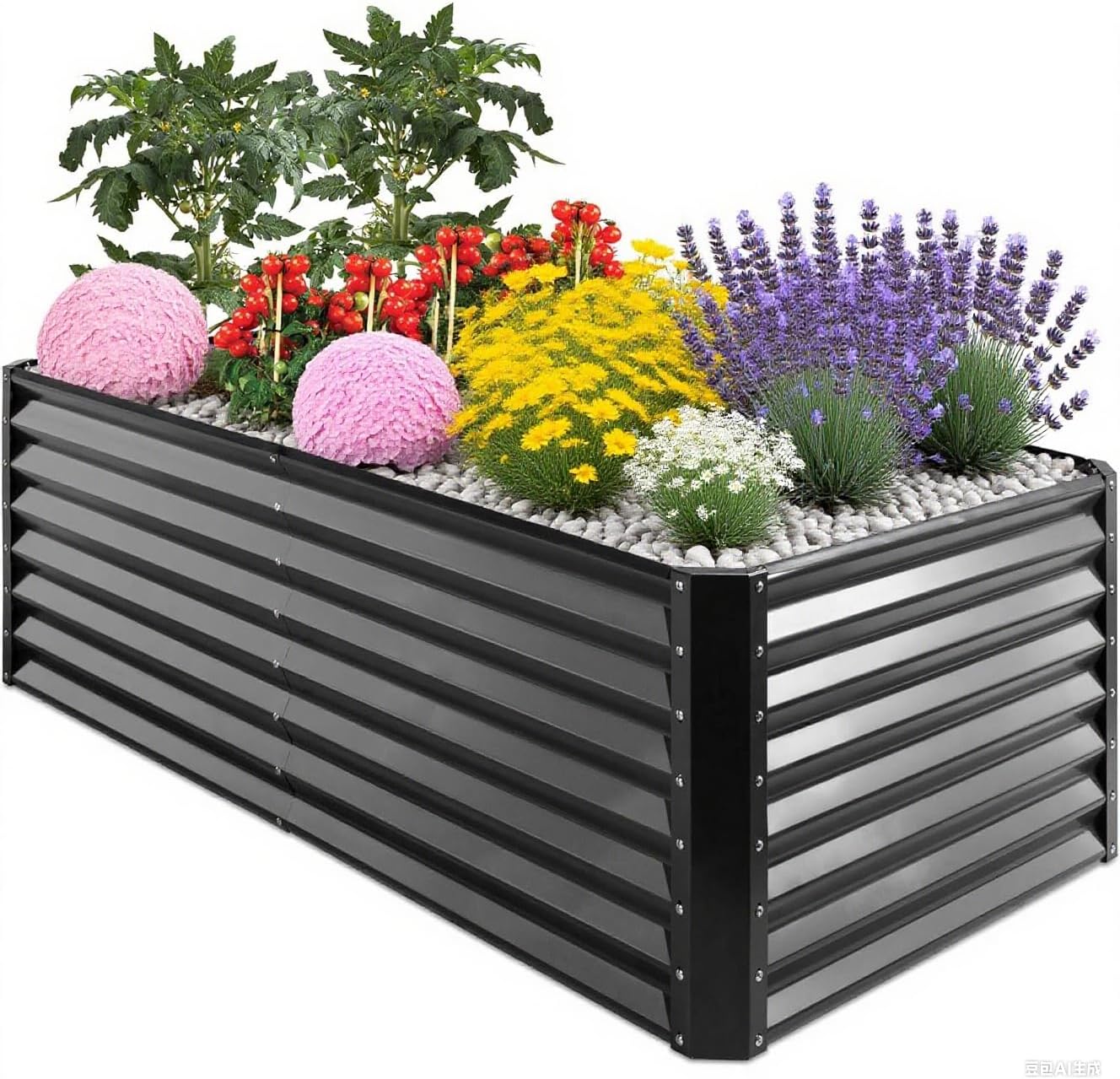 GARDMAX 6x3x1FT Raised Garden Bed Kit, Metal Planter Boxes Outdoor with Easy Assembly, Large Garden Bed for Vegetables, Fruits, Flower, Herbs Rectangle Dark Grey
