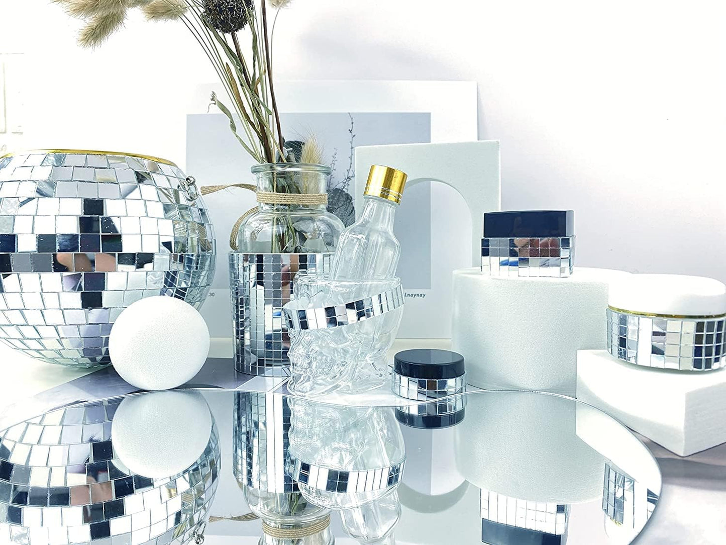 REDODECO 4750Pcs Real Glass Silver Mirrors Mosaic Tiles Sticker for Craft Square Glass Tiles Self Adhesive,5mm by 5mm (Silver, 4750PCS)