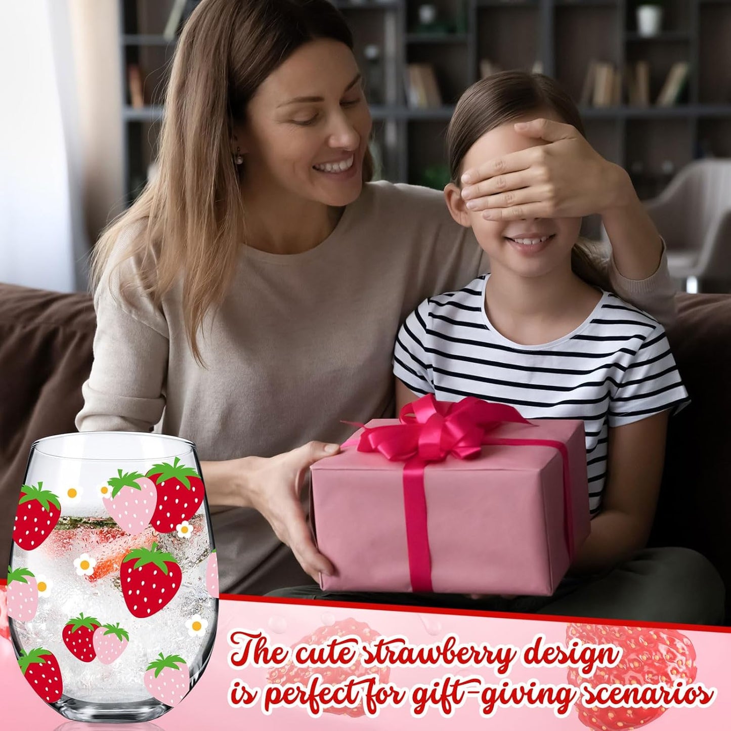 Sliner 2 Pack 17oz Strawberry Stemless Wine Glasses for Women Strawberry Cups Colorful Conversation Drinking Glass for Mother's Day Gift Birthday Party Supplies Graduation Gifts Theme Events