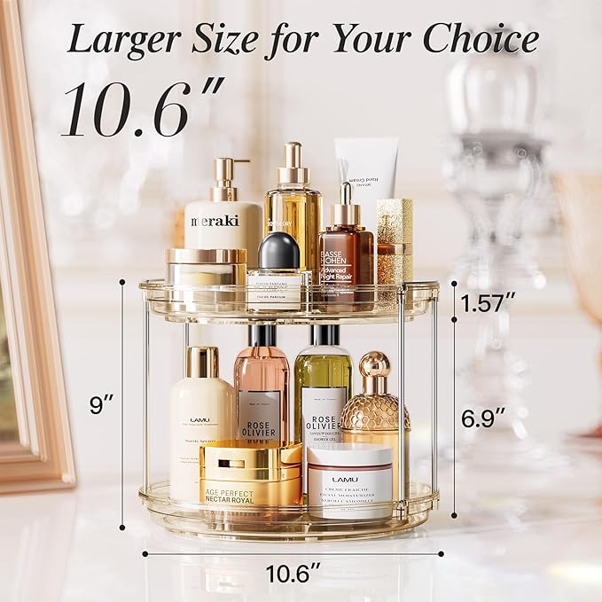 LAMU 2 Pack 2 Tier Lazy Susan Turntable Organizer 10.6'' Rotating Spice Rack Organization for Cabinet, Kitchen, Pantry, Countertop, Bathroom, Vanity, Medicine Cabinet Organizer, Amber