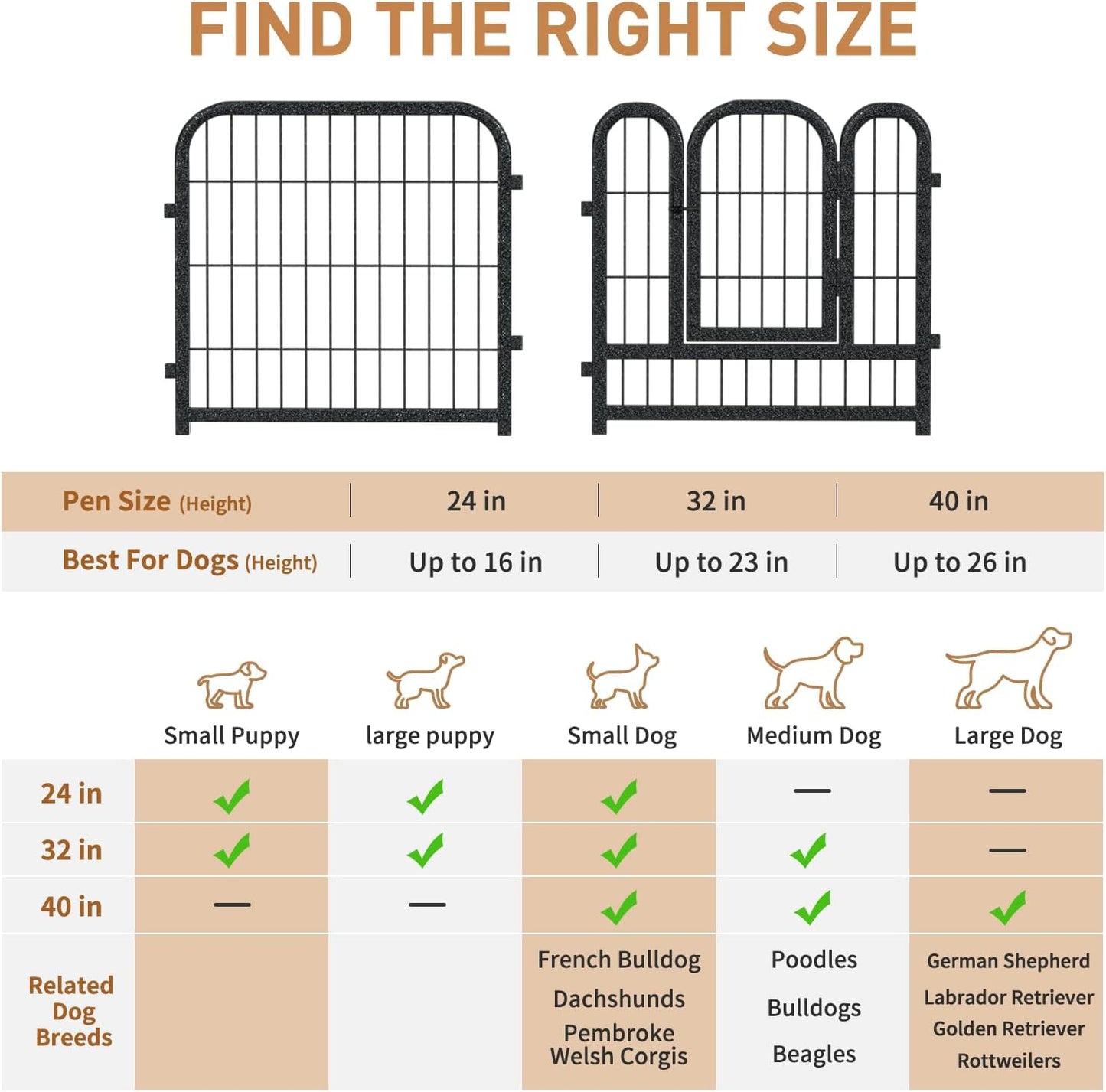 Metal Dog Playpen, 24 Inch Height 8 Panels, Ideal Dog Fence for Large/Medium/Small Dogs Indoor & Outdoor Bliss, Perfect Dog Pen for Camping, Yard, and RV | Black-Silver